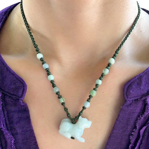 Dog Chinese Zodiac Handmade Jade Necklace Pendant Jade Necklace - Picture 2 of 2